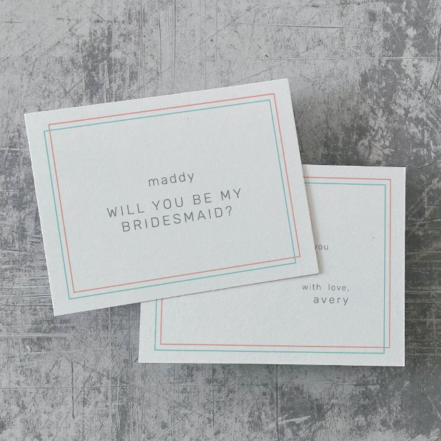 AVERT Corail et cartes de propositions Turquoises  (AVERY Coral and Teal Bridesmaid Proposal Cards)