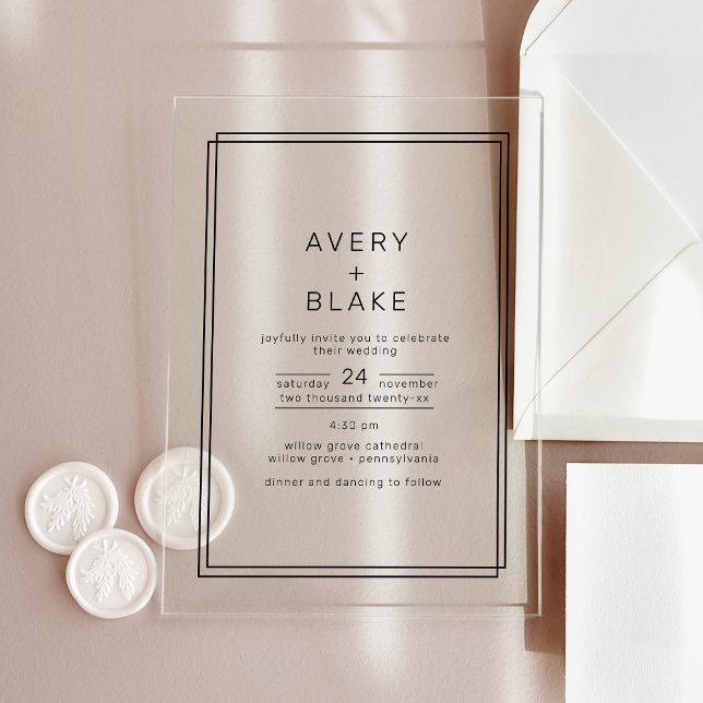 AVERT minimaliste moderne Faire-part de mariage ac (AVERY Modern Minimalist Acrylic Wedding Invitation)