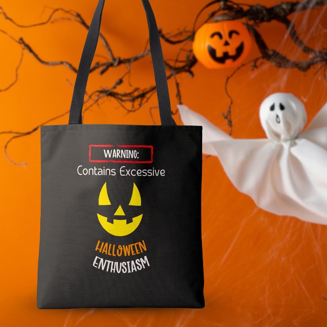 Avertissement Sac fourre-tout d'enthousiasme d'Hal (Contains Excessive Halloween Enthusiasm Quote Spooky Tote Bag)