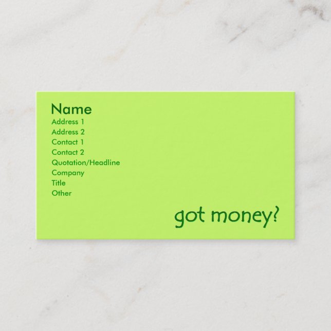 avez-vous de l'argent ? Cartes de visite (Devant)