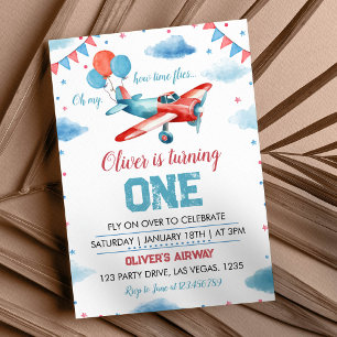 Avion Anniversaire Oh Mon temps vole Invitation