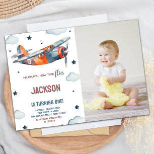 Avion Invitations Anniversaire Orange Avec photo
