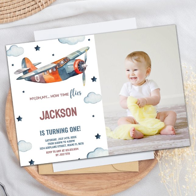 Avion Invitations Anniversaire Orange Avec photo (Airplane Birthday Invitations Orange With photo)