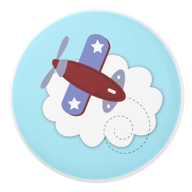 Avion Petit Aviateur Céramique Bouton tiroir timon (Devant)