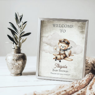 Avion Teddy Bear Baby shower Affiche de bienvenue