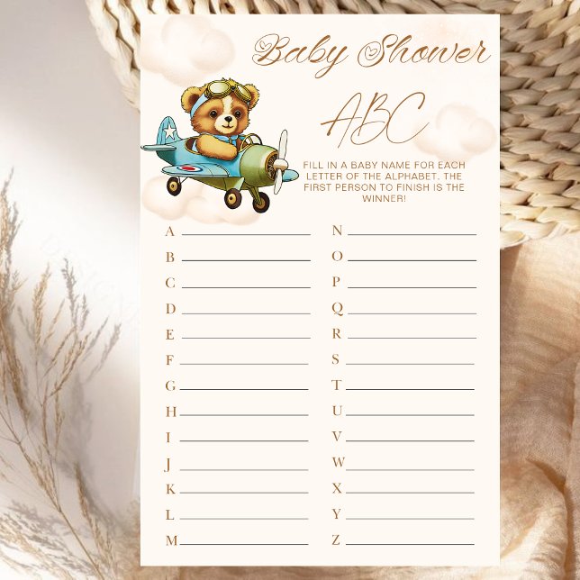Avion Teddy Bear Baby shower Jeu ABC (Airplane Teddy Bear Baby Shower Game ABC)