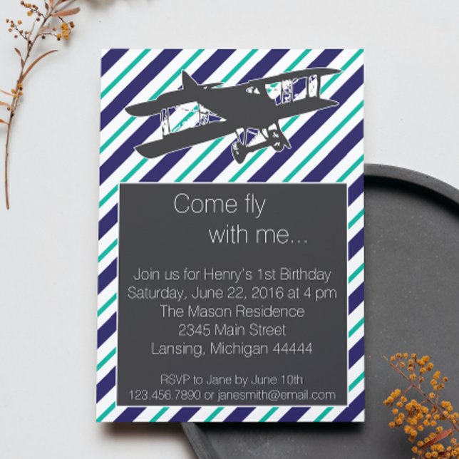 Avion Vintage de la marine Turquoise Invitation d' (Créateur téléchargé)