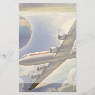 Avion vintage volant autour du monde dans les nuag