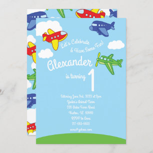Avions 1er Anniversaire Cute Boy Invitations