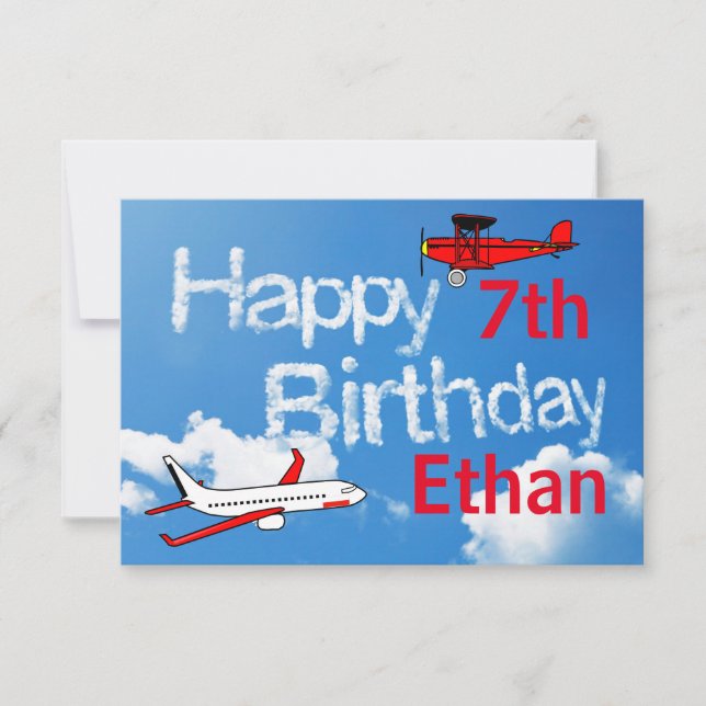 Avions 3x5dans le ciel - Invitation d'anniversaire (Devant)