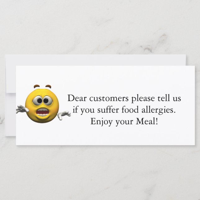 Avis d'allergie au restaurant (Devant)