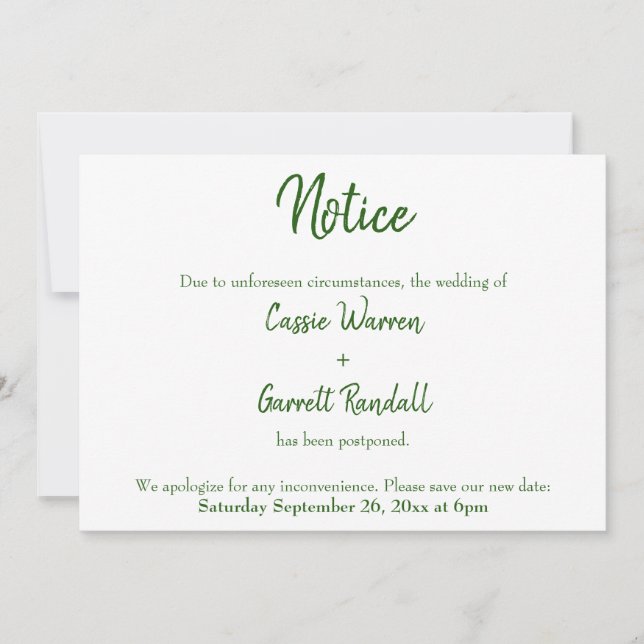 Avis Faire-part Mariage repoussé blanc vert (Devant)