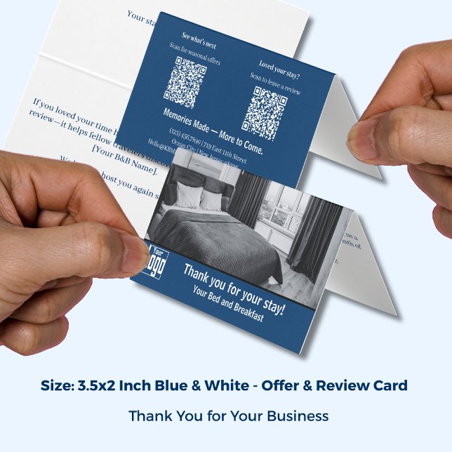 Avis Offre Bleu&Blanc B&B Merci plié Carte (Reviews Offer Blue&White B&B Thank You Folded Card; Size: 3.5x2 Inch)