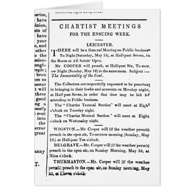Avis pour des réunions de Chartist (Devant)