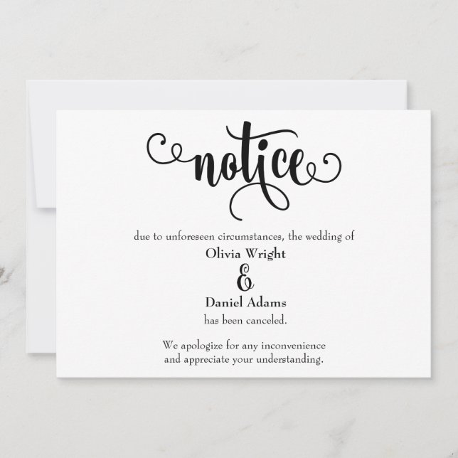 Avis Typographie Faire-part de Mariage Annulé (Devant)