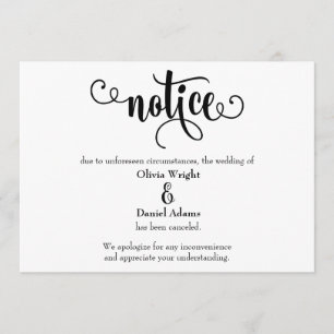 Avis Typographie Faire-part de Mariage Annulé