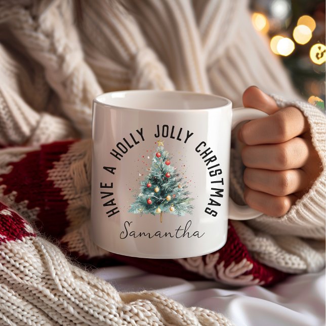 Avoir Holly Jolly Noël Personnalisé Nom Mug (custom name, personalized name, christmas mug, christmas vibes, thanksgiving, christmas decor,)
