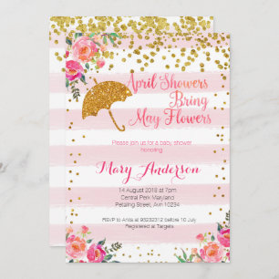 Avril Douches Baby shower Invitation Or rose