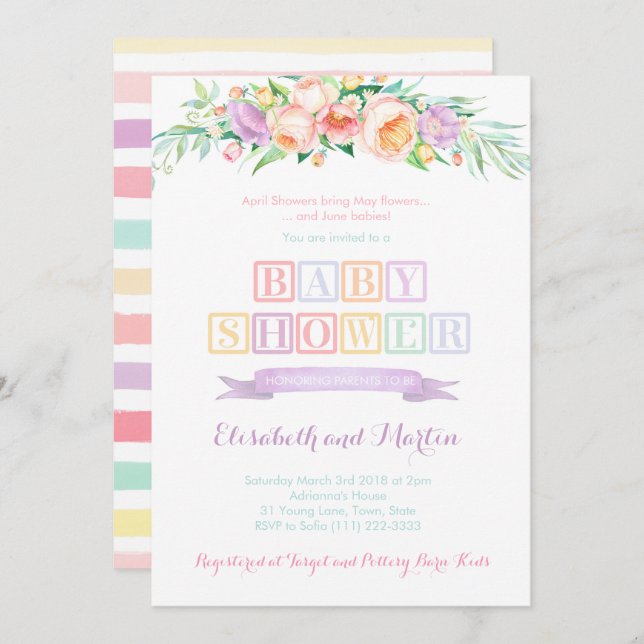 Avril Douches Mai Fleurs Bébé Douche Invitations (Devant / Derrière)