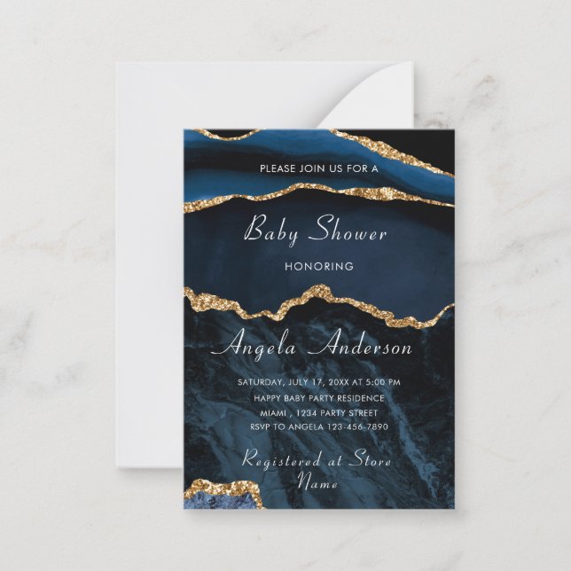 avy Blue Gold Baby shower Modèle d'invitation (Devant)