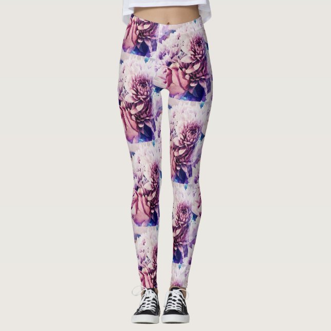 Awesome Rose Chrysanthemum Fleurs Leggings (Devant)