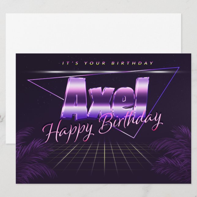Axel prénom nom carte rétro lilas anniversaire (Devant / Derrière)