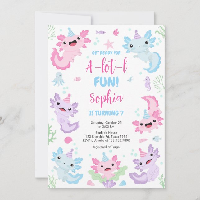 Axolotl Alotl Fun Birthday Party Invitation (Devant)