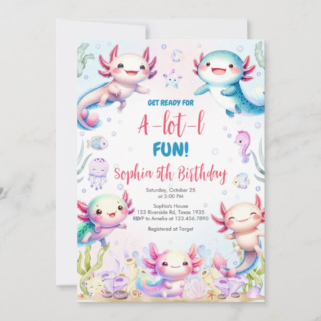 Axolotl Alotl Fun Birthday Party Invitation (Devant)