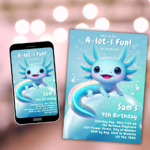 Axolotl Anniversaire Invitation Neon Boy Axolotl