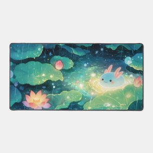 Axolotl Bleu Luminescent Étang de Lotus sous la Nu