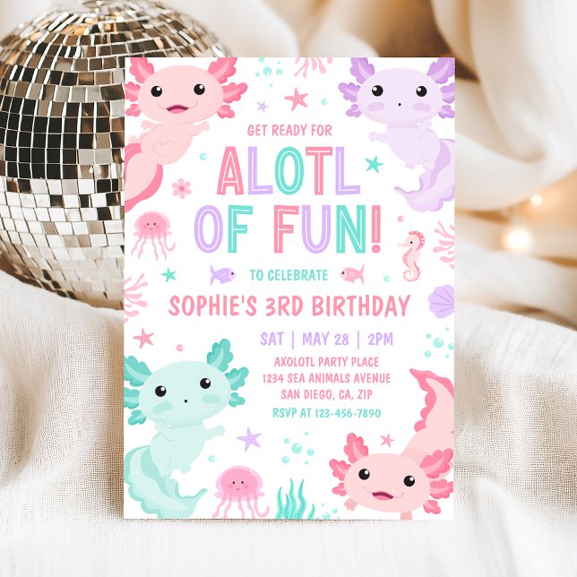 Axolotl Girl Party Alotl Fun Birthday Invitation (Créateur téléchargé)