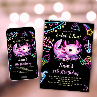 Axolotl Invitation Anniversaire Neon Axolotl