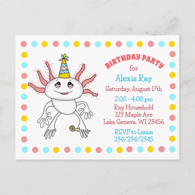 Axolotl Thème Anniversaire Invitations (Devant)
