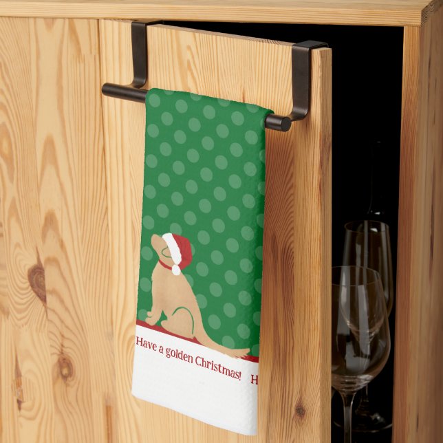 Ayez un chien de Noël doré Serviette de cuisine ve (Pliage en tiers)