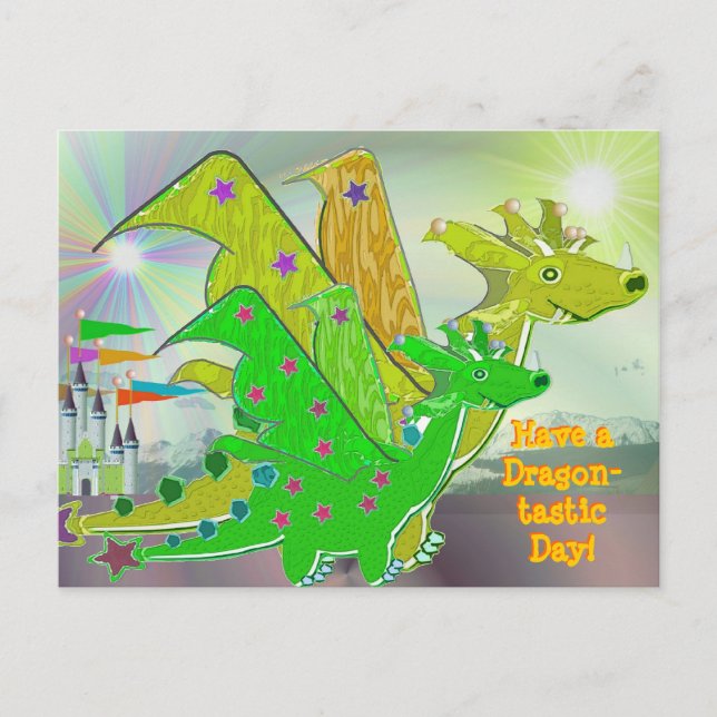 Ayez une carte postale mignonne de dragons de jour (Devant)