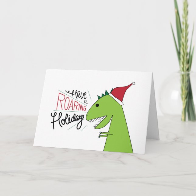 Ayez une carte T-Rex Père Noël Roaring Holiday (Devant)