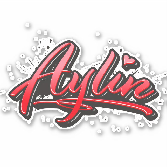 Aylin autocollant sticker coeur rouge graffiti (Devant)