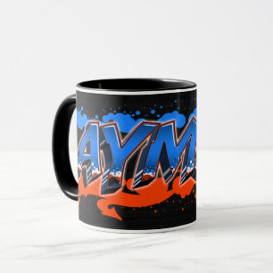 Ayman prénom Graffiti blue Tasse orange