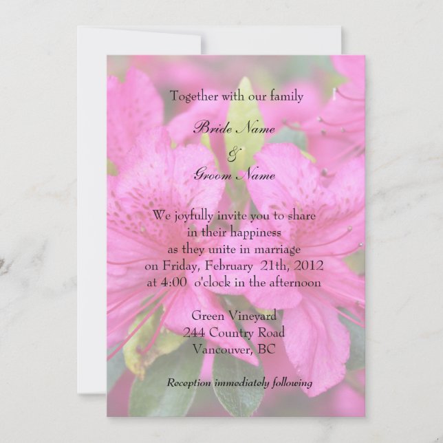 azalée rose faire-part de mariage, mariée et marié (Devant)