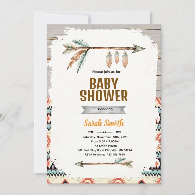 Aztec Baby Boy Shower Invitation (Devant)