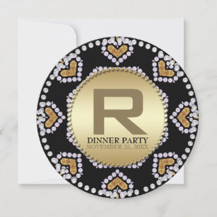 Aztec Hearts Gold Black Dinner Party invitations