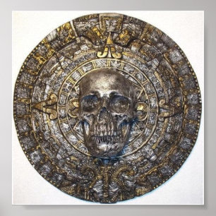 Aztec/Mayan Calendar With Skull Poster