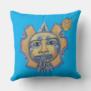 Aztec Sun Lancer Oreiller Foncé Bleu envers Clair