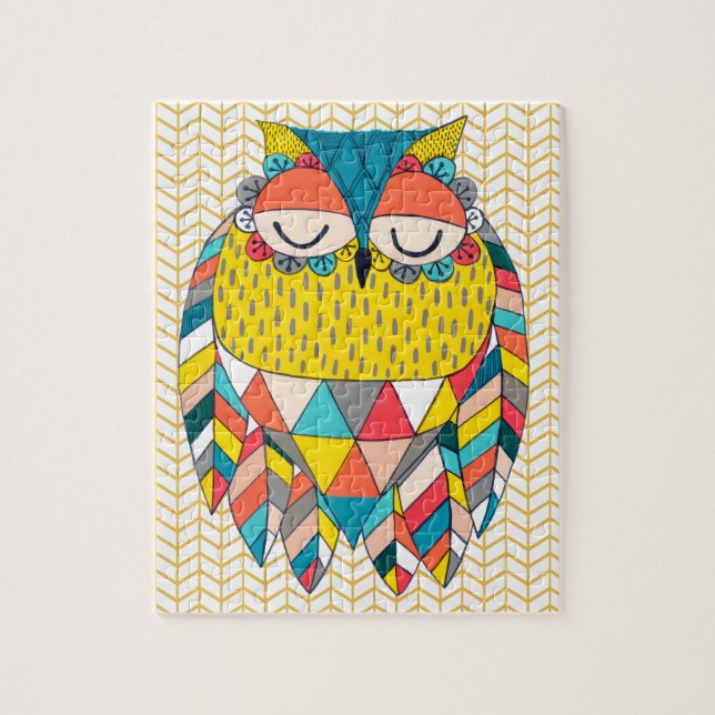 Aztec Tribal Modern Owl Chevron Art Puzzle (Vertical)