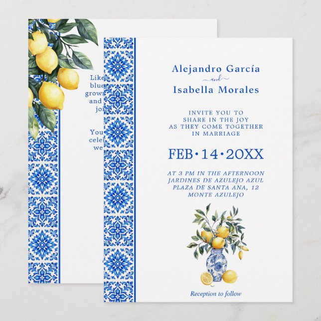  💙🍋Azul & Limone Romance   – Invitation Classiqu (Devant / Derrière)