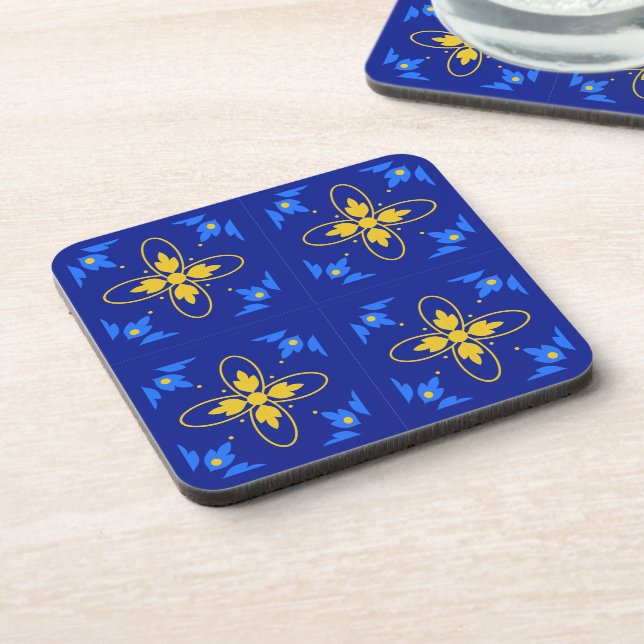 Azulejo bleu et jaune (mini) Dessous de verre lièg (Côté gauche)