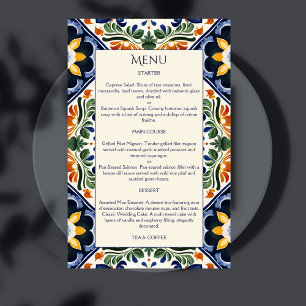Azulejo blue Talavera Menu vintage mexicain mariag