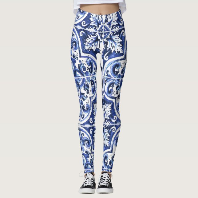 Azulejo Dolce Carrelage Motif Leggings Blue Cerami (Devant)