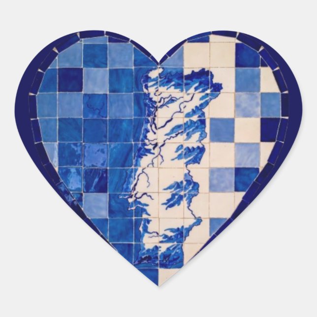 Azulejo Portugal Heart Sticker – Blue Tile Portugu (Devant)