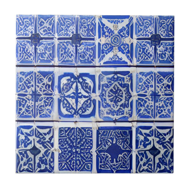 Azulejos art géométrique carreaux blancs bleus (Devant)